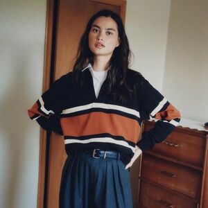 KOTN Barbarian Rugby Shirt in Black/Rust Stripe (XS); Unisex